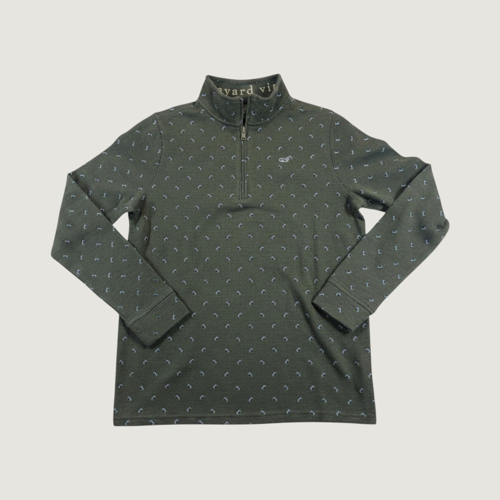 NWT Vineyard Vines Youth Boys XL Shirt Green Football All Over Print Quarter Zip - Picture 3 of 7